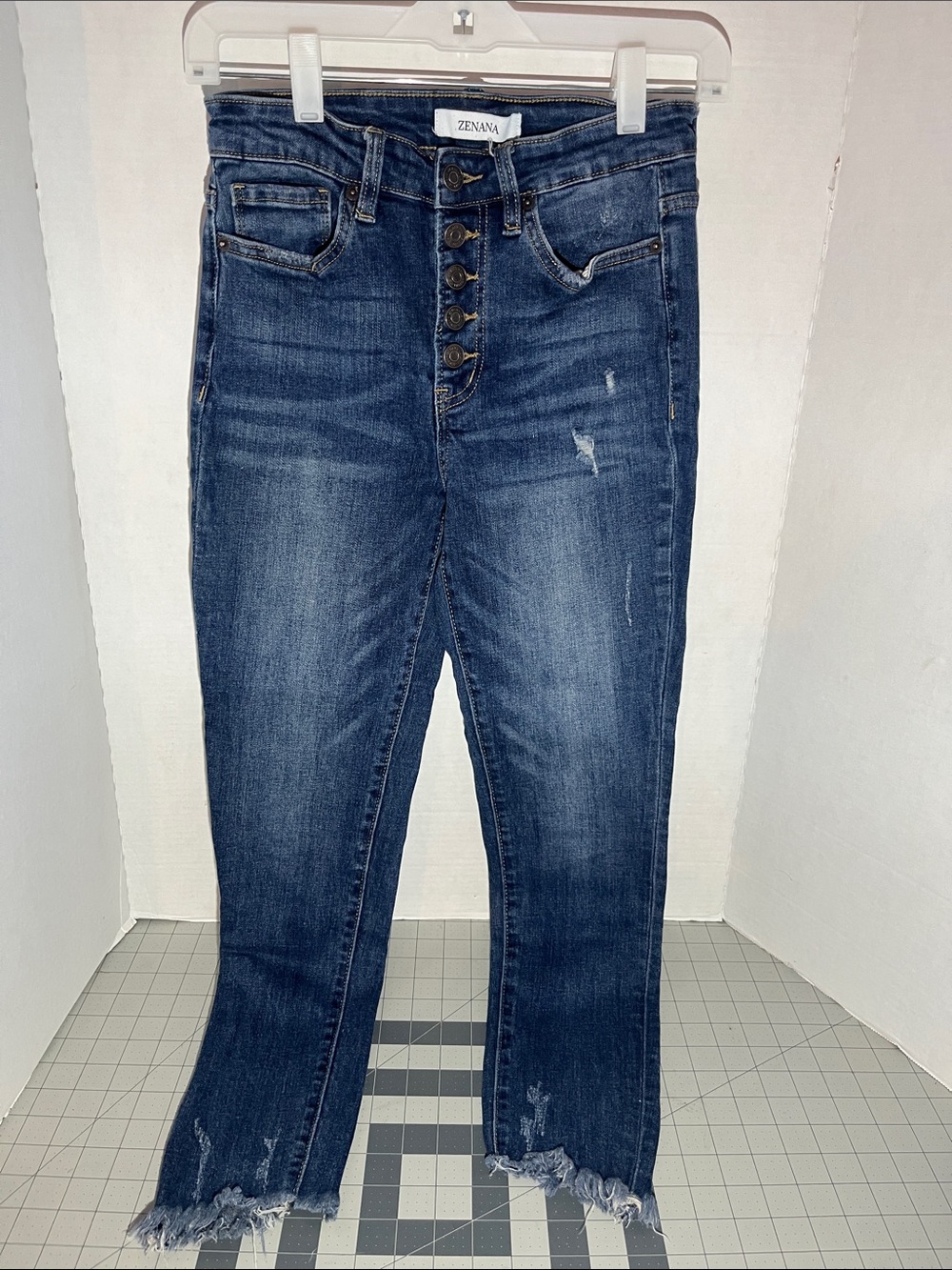 Zenana Outfitters Dark Blue High-Rise Button-Fly Cropped Jeans